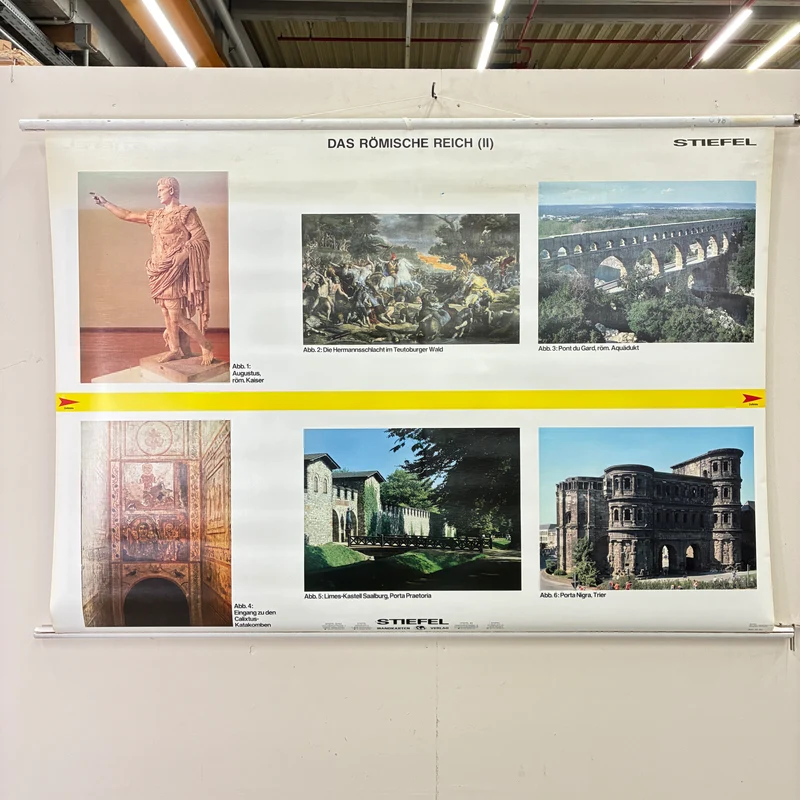 Vintage Schulkarte – Das römische Reich Teil 1 & 2 – Geschichte Lehrtafel Spectra Rollbild Gebraucht