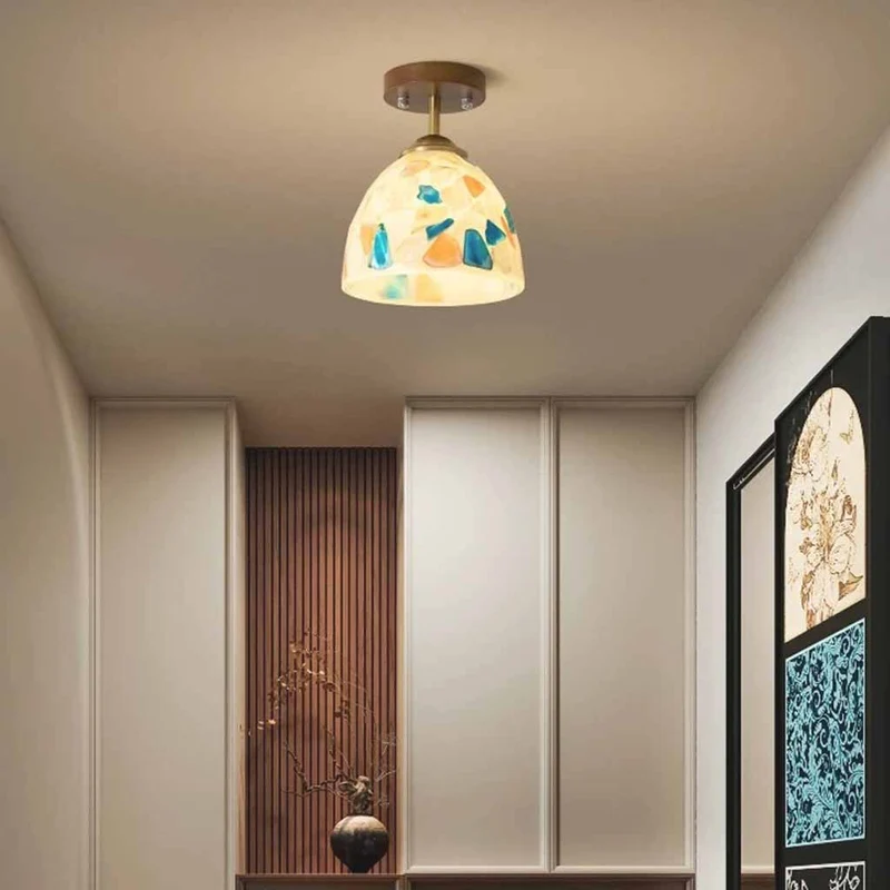 Mosaic Colorful Glass Shell Ceiling Light Semi-Flush Mount