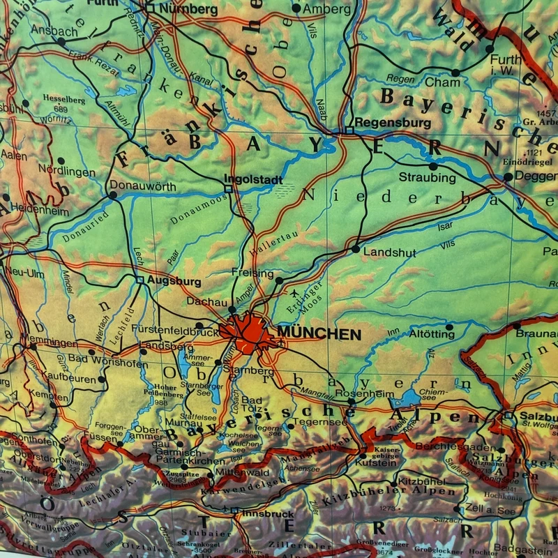 Vintage Schulkarte – Deutschland – Geografie Erdkunde Lehrtafel Stiefel Rollbild Gebraucht