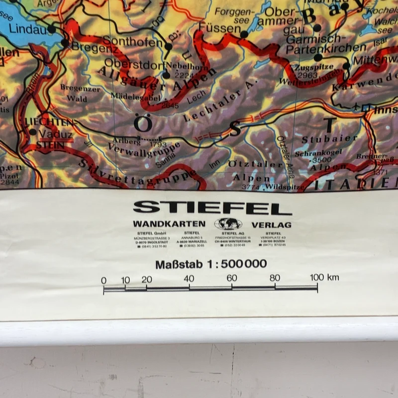 Vintage Schulkarte – Deutschland – Geografie Erdkunde Lehrtafel Stiefel Rollbild Gebraucht