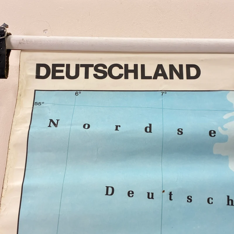 Vintage Schulkarte – Deutschland – Geografie Erdkunde Lehrtafel Stiefel Rollbild Gebraucht