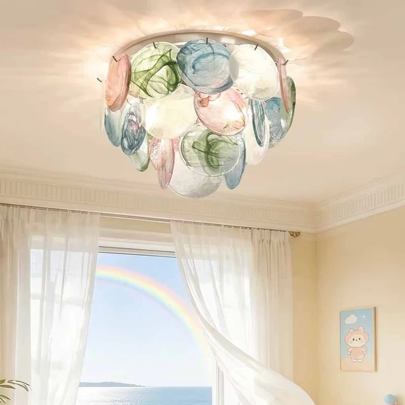 Colorful Murano Glass Seashell Disc Chandelier Ceiling Light