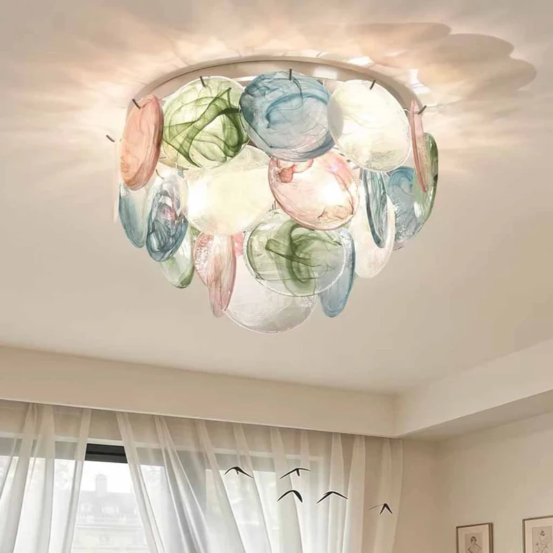 Colorful Murano Glass Seashell Disc Chandelier Ceiling Light