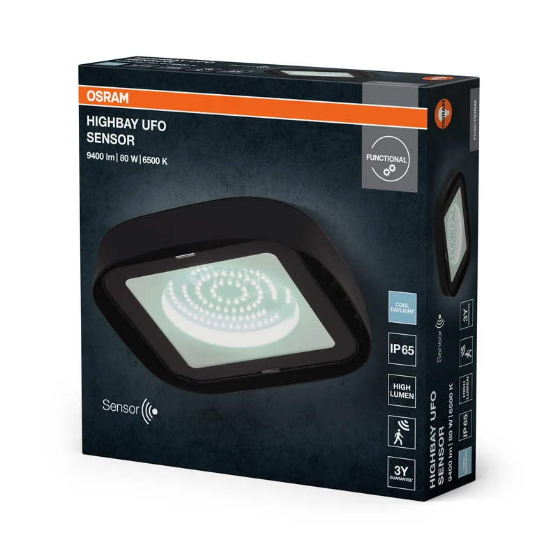 OSRAM Leuchte Schwarz, 6500 K, Tageslichtweiß, 80 W, Aluminium, 110° Abstrahlwinkel, 20.000 h Lebensdauer, 220-240 V