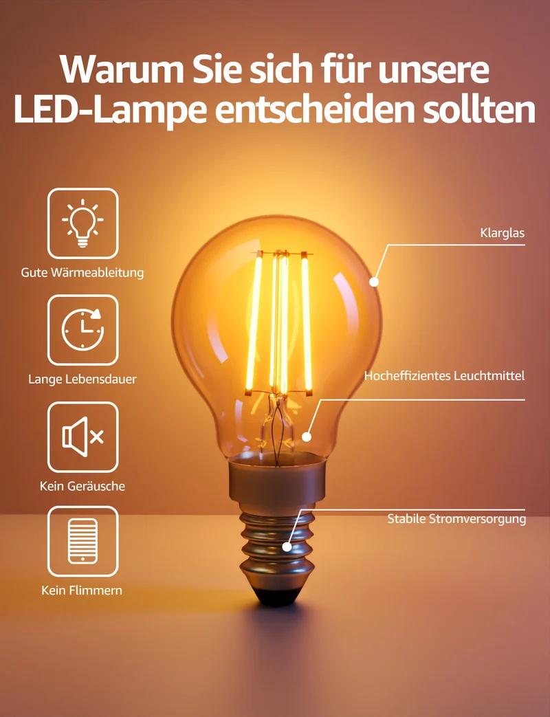 Lepro Energieklasse A E14 LED warmweiss Lampe 2.2W 470 Lumen P45 2700K Warmweiß LED Glühbirne,entspricht 40W Glühlampe,300° Abstrahlwinkel Nicht Dimmbar Energiesparlampe