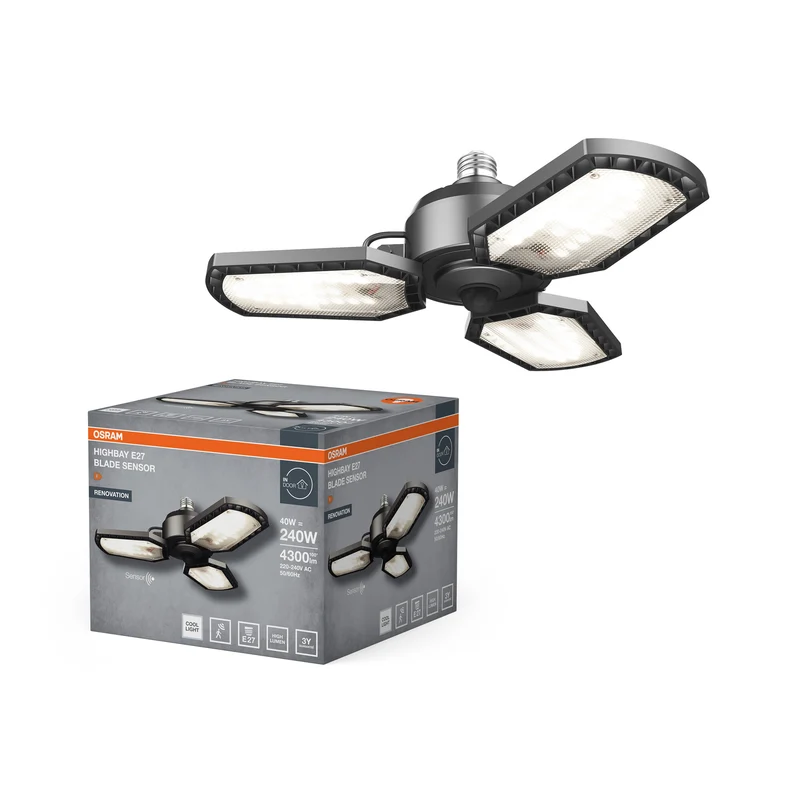 OSRAM Deckenleuchte mit Flügeln Highbay Blade Sensor Schwarz, 4000 K, 4300 lm, 40 W, 33,75 cm ⌀, Aluminium