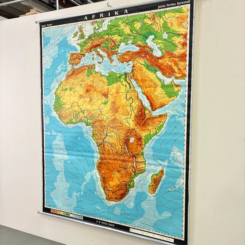 Vintage Schulkarte – Afrika – Geografie Erdkunde Lehrtafel Haack Painke Rollbild Gebraucht