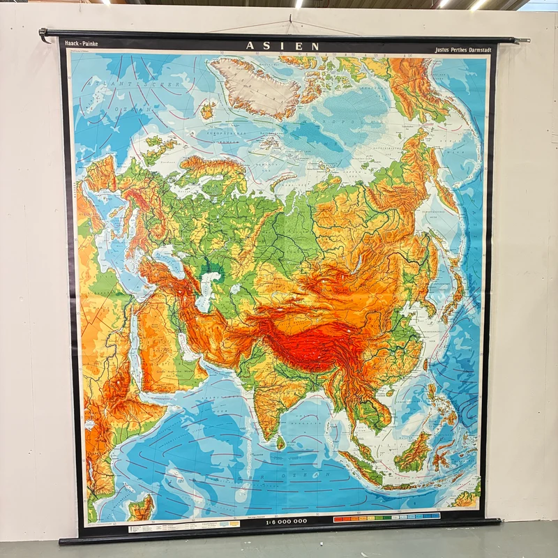 Vintage Schulkarte – Asien physisch – Erdkunde Geografie Lehrtafel Haack Painke Rollbild Gebraucht