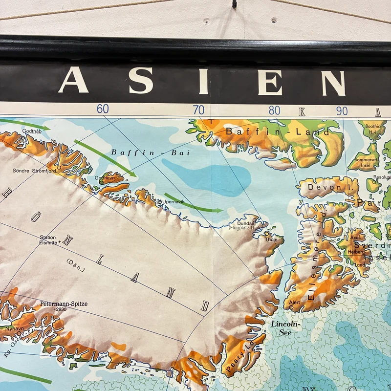 Vintage Schulkarte – Asien physisch – Erdkunde Geografie Lehrtafel Haack Painke Rollbild Gebraucht