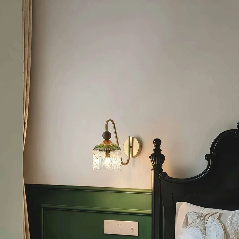 Vintage Tassel Wall Sconce Light with Crystal Fringe