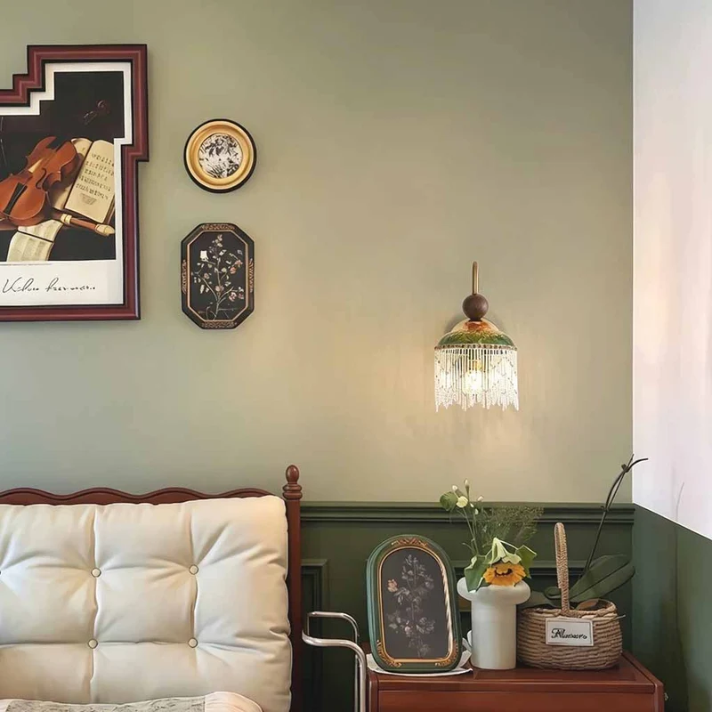Vintage Tassel Wall Sconce Light with Crystal Fringe