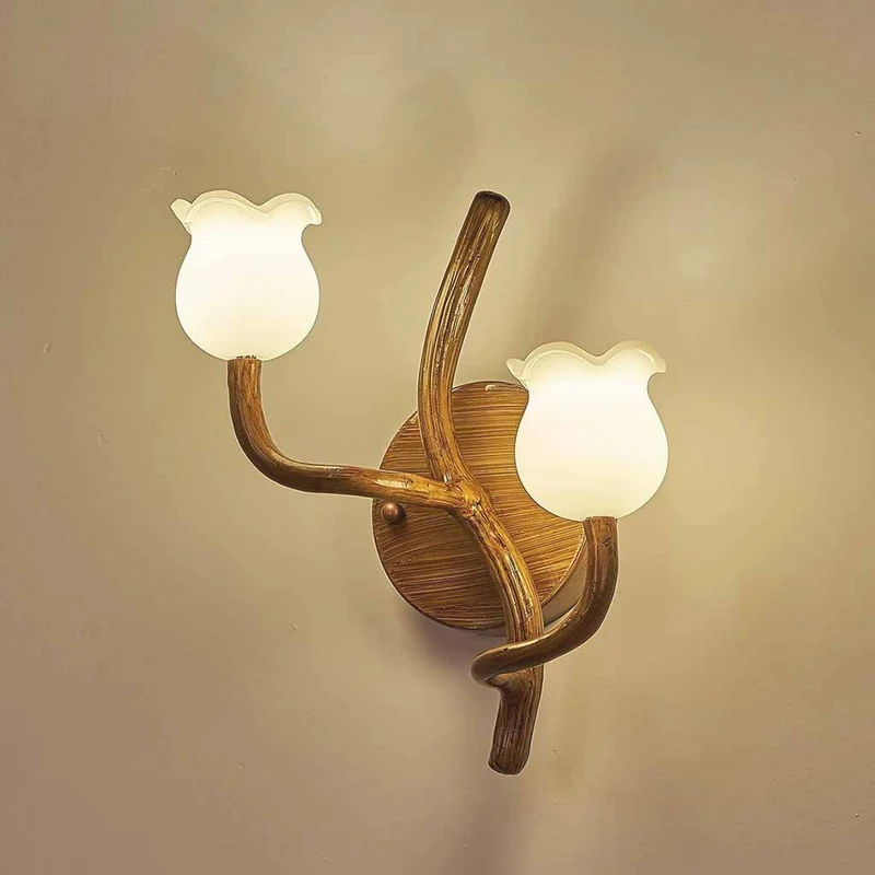 Tree Branch Wall Sconce with 2 Flower Heads