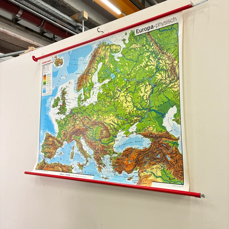 Vintage Schulkarte – Europa physisch – Westermann Geografie Lehrtafel Rollbild Gebraucht