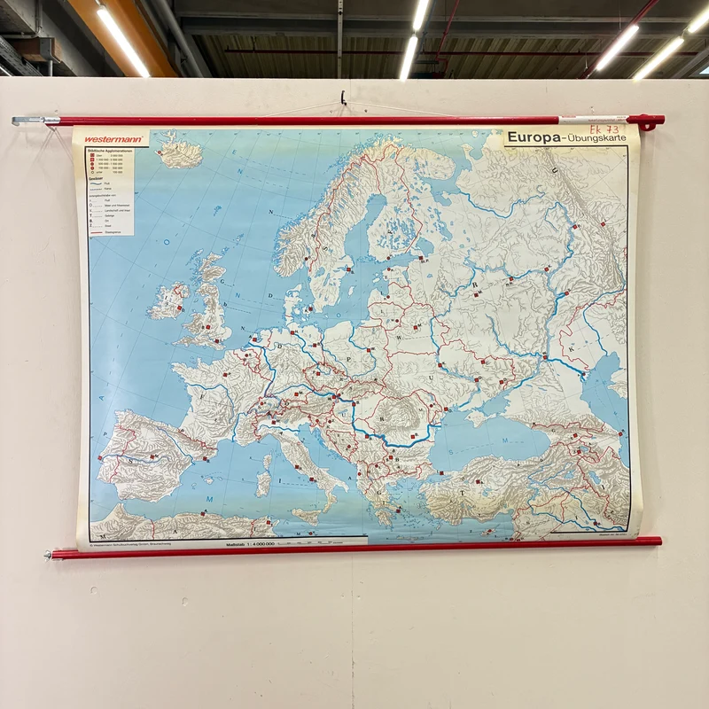 Vintage Schulkarte – Europa physisch – Westermann Geografie Lehrtafel Rollbild Gebraucht