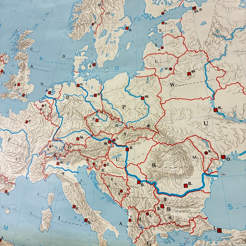 Vintage Schulkarte – Europa physisch – Westermann Geografie Lehrtafel Rollbild Gebraucht