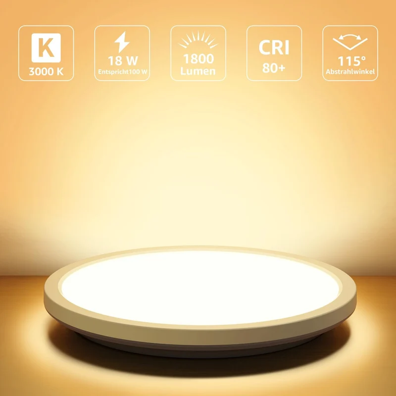 Lepro Deckenlampe 18W, IP44 Wasserfest Deckenleuchte，3000K 1800LM Badezimmer Lampe, Warmweiß Deckenleuchte Badezimmer, ideal Badezimmerlampe Decke für Bad Schlafzimmer Flur Wohnzimmer, Ø22cm, 2 Stücke