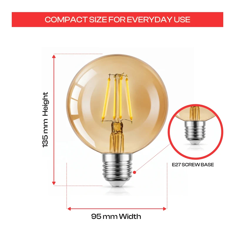 Vintage E27 Glühbirne LED G95 Retro 4W dimmbar~1568