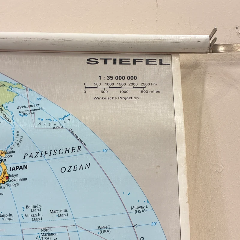 Vintage Schulkarte – Staaten der Erde, Europas & Deutschland – Stiefel Geografie Lehrtafel Rollbild Gebraucht