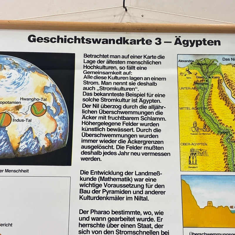 Vintage Schulkarte – Ägypten – Geschichte Erdkunde Lehrtafel Rollbild Gebraucht
