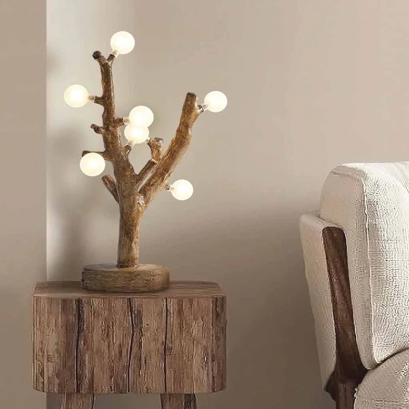 Tree Branch Table Lamp Glass Globe, Resin