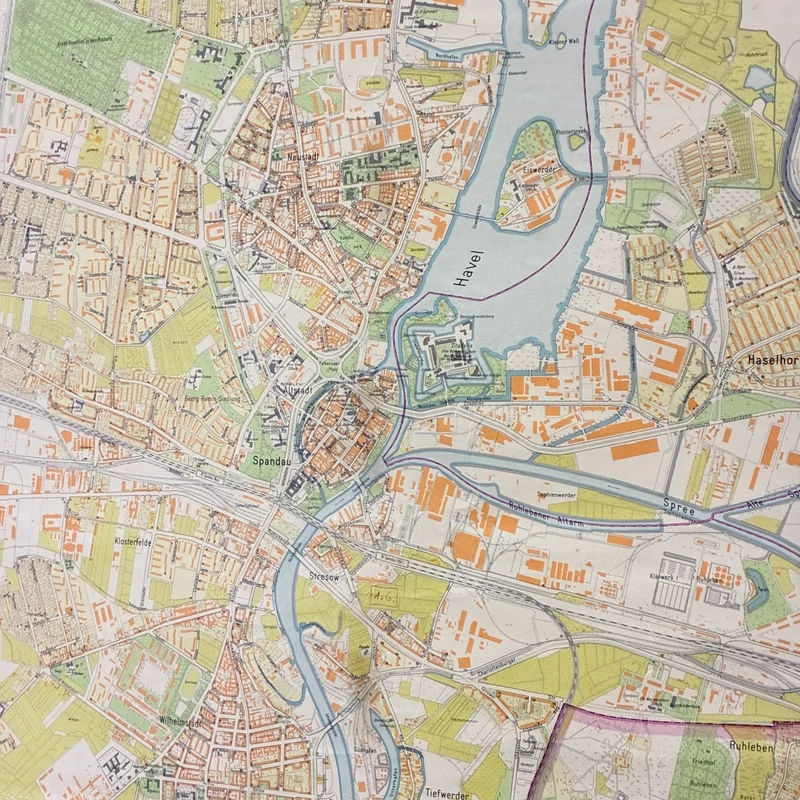 Vintage Schulkarte – Berlin Spandau – Erdkunde Geografie Lehrtafel Rollbild Gebraucht