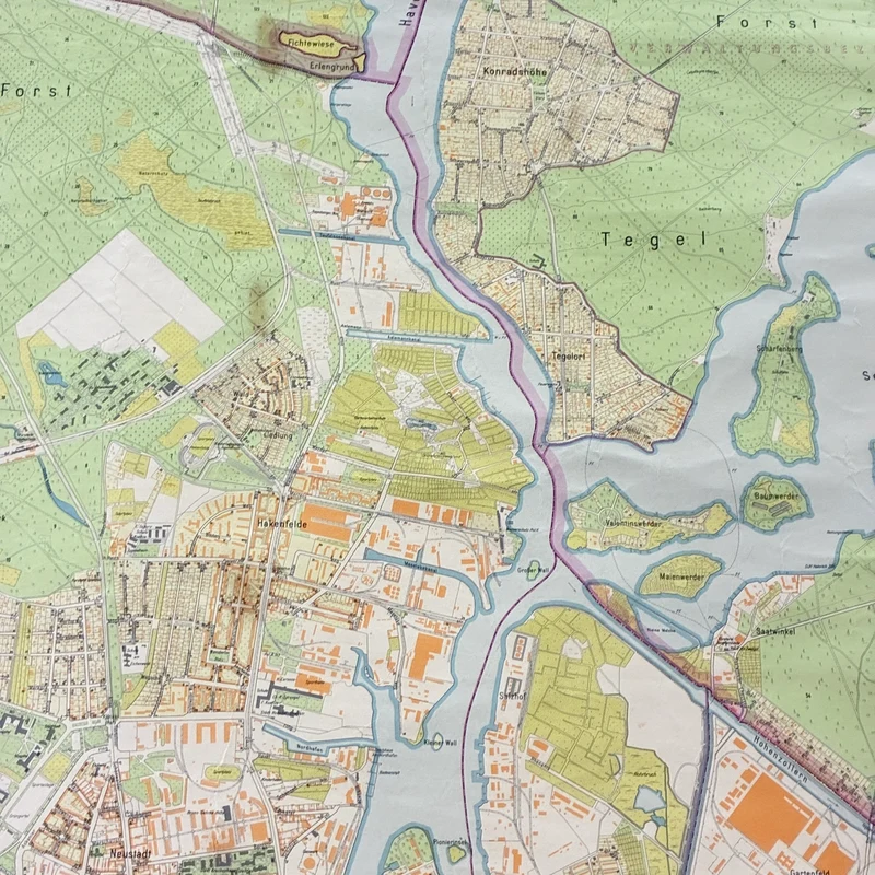 Vintage Schulkarte – Berlin Spandau – Erdkunde Geografie Lehrtafel Rollbild Gebraucht