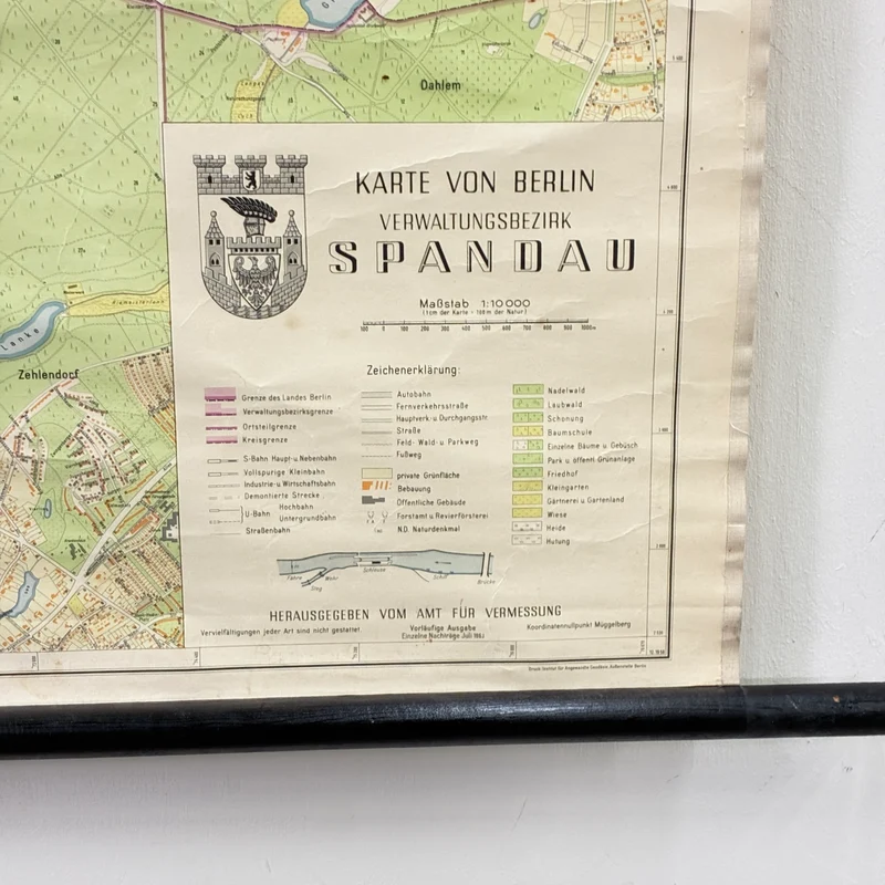 Vintage Schulkarte – Berlin Spandau – Erdkunde Geografie Lehrtafel Rollbild Gebraucht