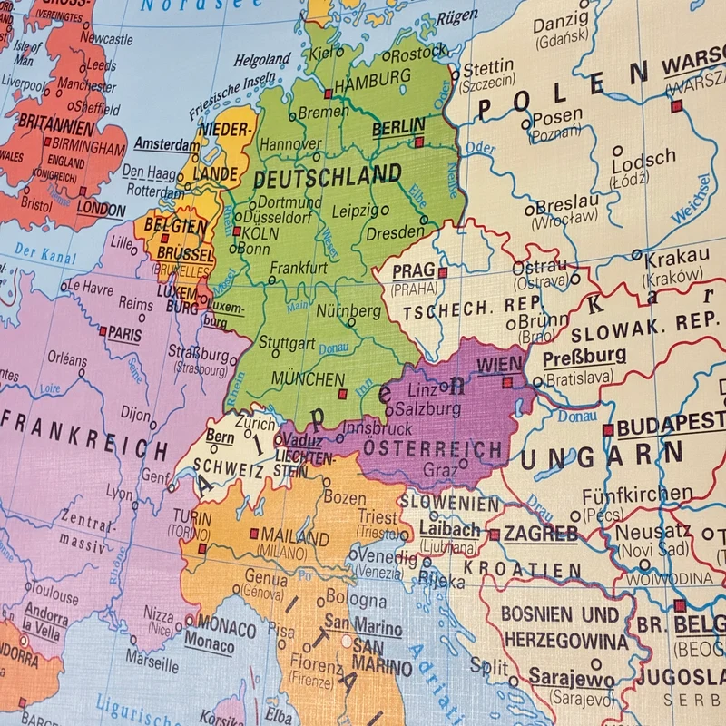 Vintage Schulkarte – Die Europäische Union im Überblick – Stiefel Geografie Lehrtafel Rollbild Gebraucht