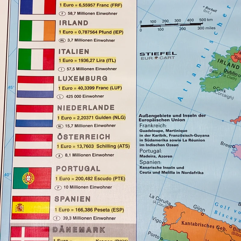 Vintage Schulkarte – Die Europäische Union im Überblick – Stiefel Geografie Lehrtafel Rollbild Gebraucht