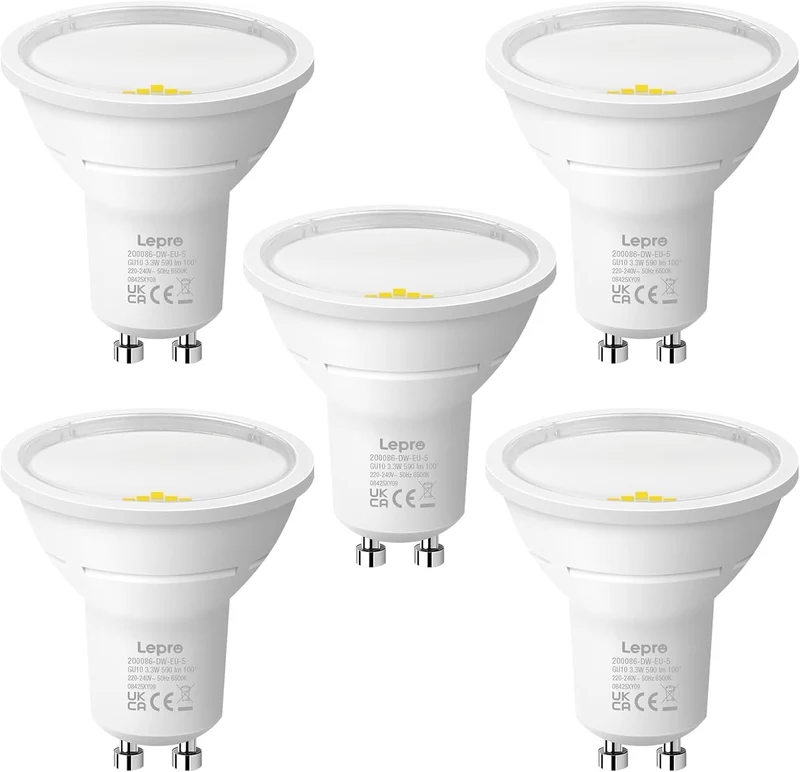 Lepro Energieklasse A GU10 LED Kaltwei? 3.3W Lampe, 590 lm, 6500K Tageslichtwei?, Nicht Dimmbar, Energiesparendes GU 10 LED Spot, 100¡ã Abstrahlwinkel f¨¹r B¨¹ro, Keller, Garage, Flur, 5 St¨¹ck