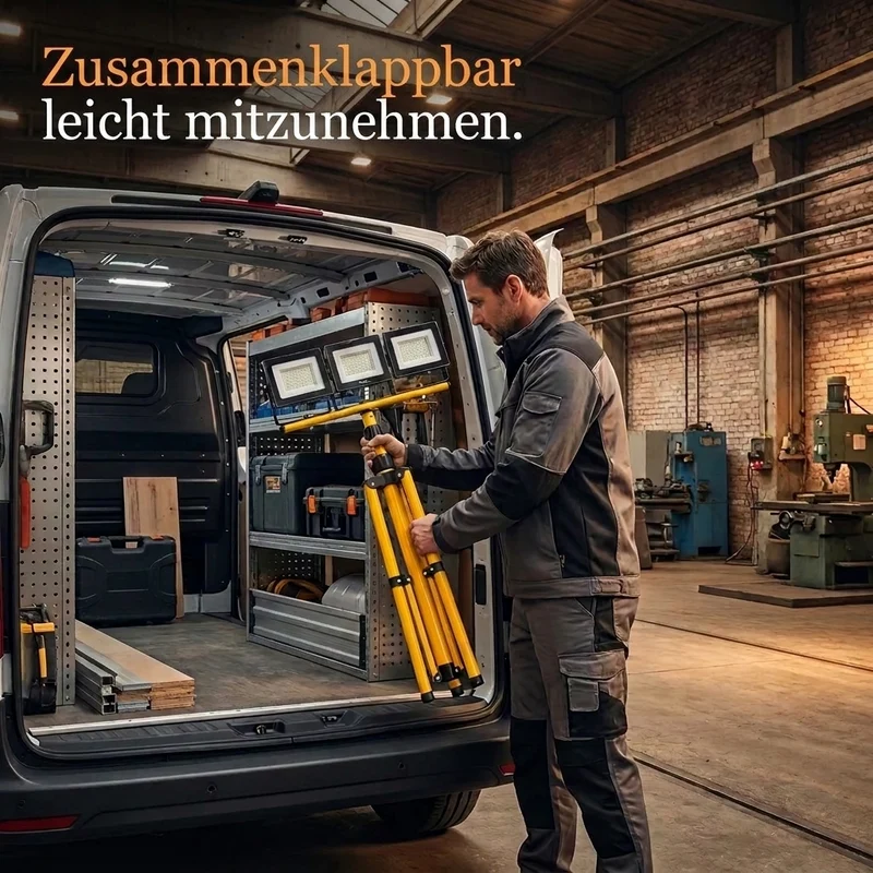 LED Baustrahler 3 Köpfe auf Stativ | 3x 50W | 12.000 Lumen | Jeder Kopf separat ausrichtbar | 4500 K Neutralweiß | IP65