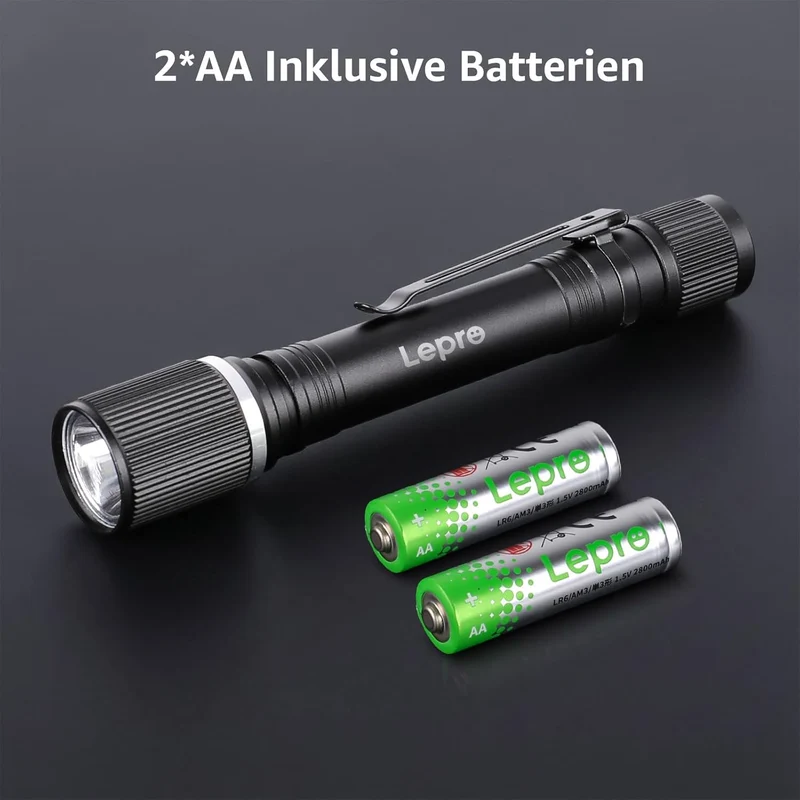 Lepro LED Taschenlampe Klein, Helle Stiftlampe mit Clip, 3 Modi Handlampe, IPX4 Wasserdicht, Robustes Aluminiumgeh?use f¨¹r Camping, Werkstatt, Wandern & Notf?lle, 2x AA Batterien Inklusive