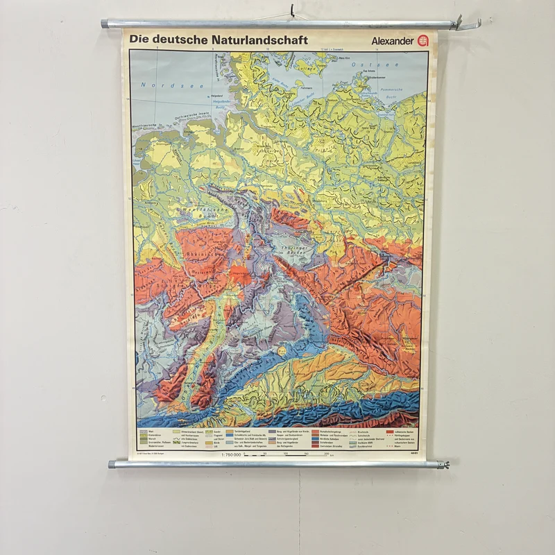 Vintage Schulkarte – Die Deutsche Naturlandschaft – Geografie Erdkunde Lehrtafel Rollbild Gebraucht