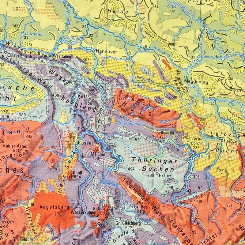 Vintage Schulkarte – Die Deutsche Naturlandschaft – Geografie Erdkunde Lehrtafel Rollbild Gebraucht
