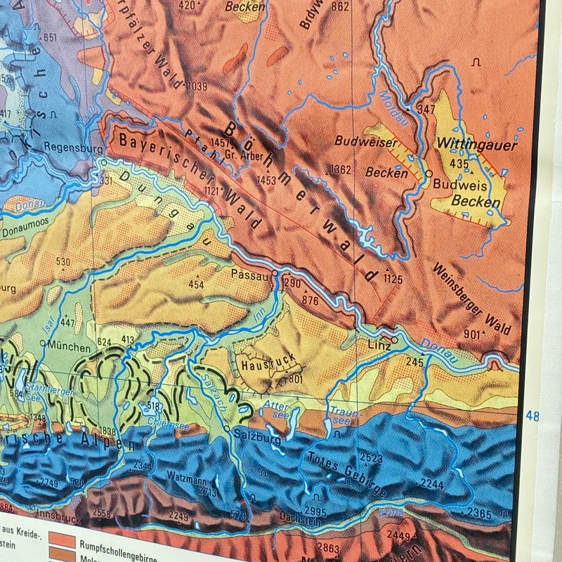 Vintage Schulkarte – Die Deutsche Naturlandschaft – Geografie Erdkunde Lehrtafel Rollbild Gebraucht