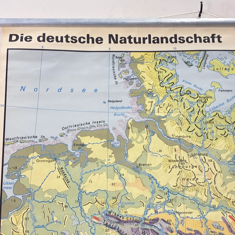 Vintage Schulkarte – Die Deutsche Naturlandschaft – Geografie Erdkunde Lehrtafel Rollbild Gebraucht