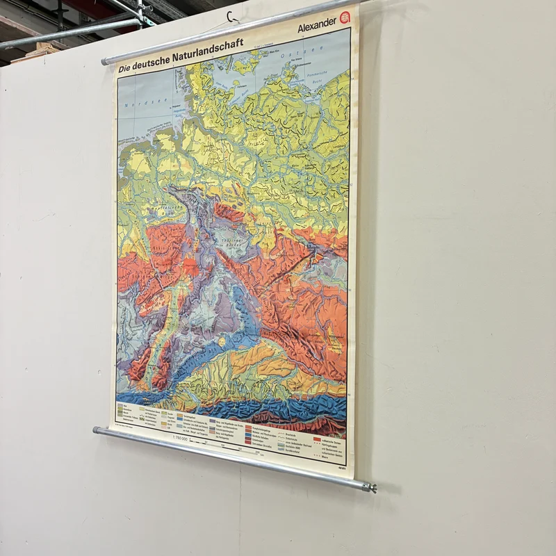 Vintage Schulkarte – Die Deutsche Naturlandschaft – Geografie Erdkunde Lehrtafel Rollbild Gebraucht
