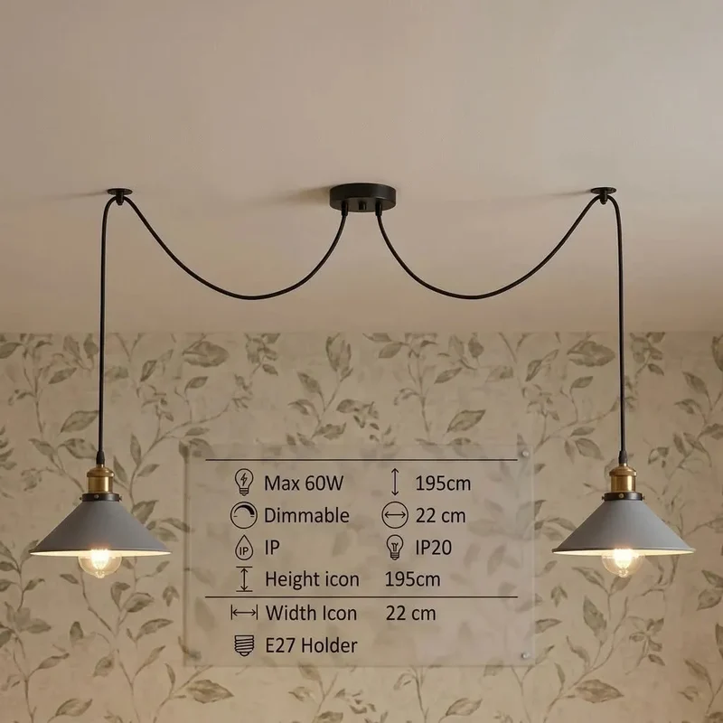 2 flammige Industrie Pendelleuchte – Dezentrale Lampe Esstisch Hängelampe | Ø 22cm | E27 ~4151