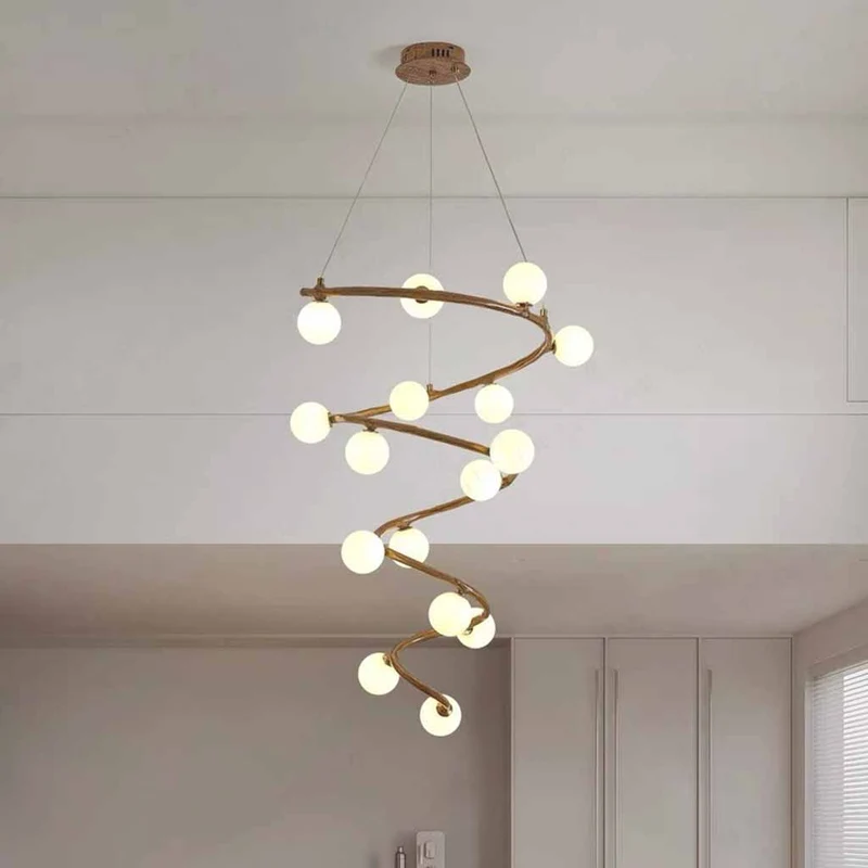 Tree Branch Spiral Chandelier Multi-Globe for High Ceiling