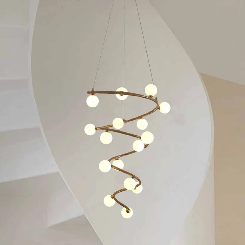Tree Branch Spiral Chandelier Multi-Globe for High Ceiling