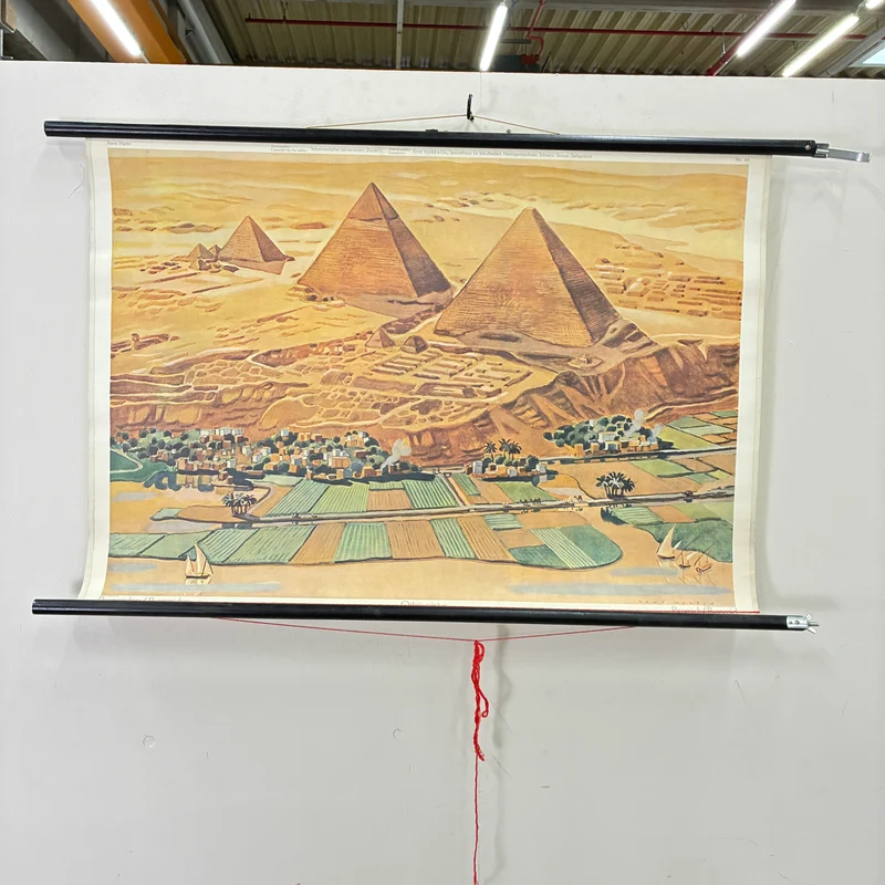 Vintage Schulkarte – Pyramiden – Geschichte Geografie Lehrtafel Rollbild Gebraucht