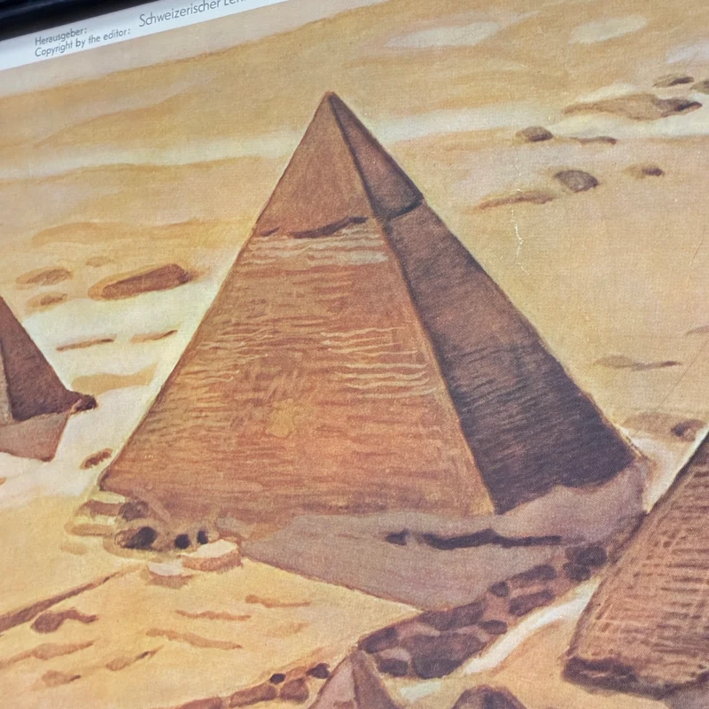 Vintage Schulkarte – Pyramiden – Geschichte Geografie Lehrtafel Rollbild Gebraucht