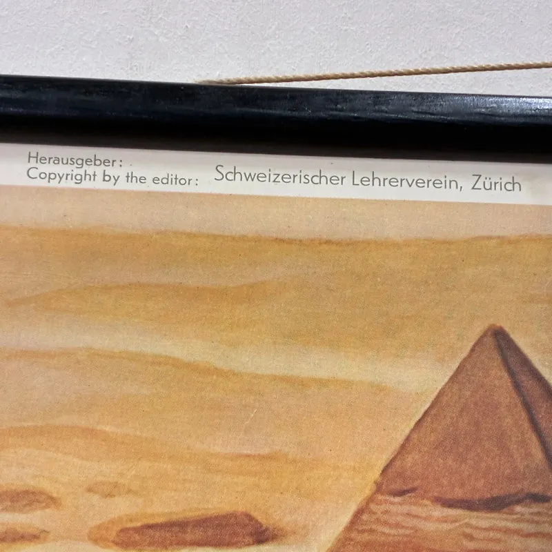 Vintage Schulkarte – Pyramiden – Geschichte Geografie Lehrtafel Rollbild Gebraucht