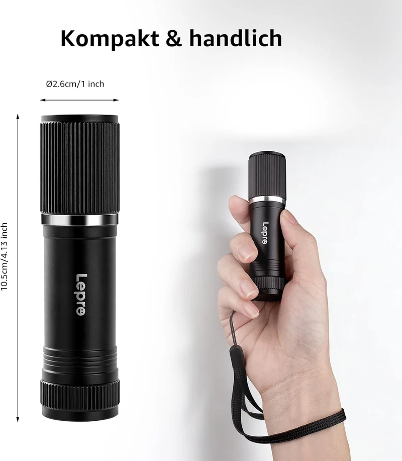 Lepro LED Taschenlampe Klein 2er-Pack, Hell Mini Taschenlampe Batteriebetrieben, Robustes Aluminium Geh?use, IPX4 Wasserdicht, Ideal f¨¹r Camping, Notfall, Wandern & Kinder (Inkl. Batterien)
