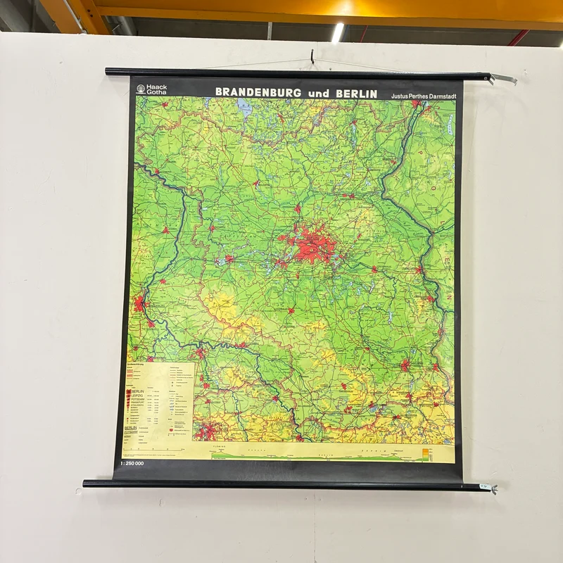 Vintage Schulkarte – Brandenburg und Berlin – Haack Gotha Geografie Lehrtafel Rollbild Gebraucht