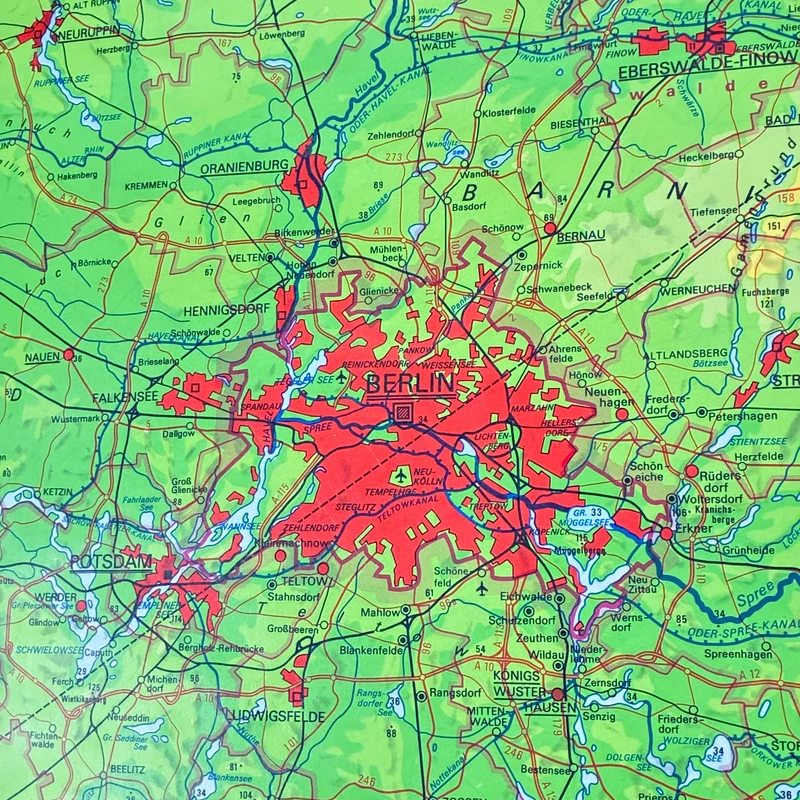 Vintage Schulkarte – Brandenburg und Berlin – Haack Gotha Geografie Lehrtafel Rollbild Gebraucht