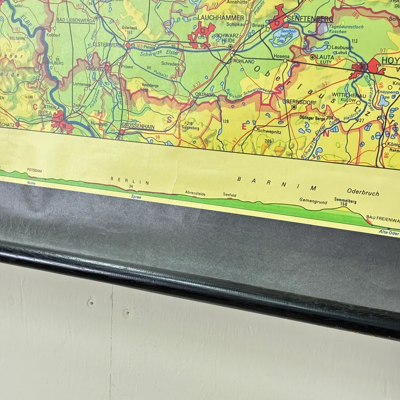 Vintage Schulkarte – Brandenburg und Berlin – Haack Gotha Geografie Lehrtafel Rollbild Gebraucht