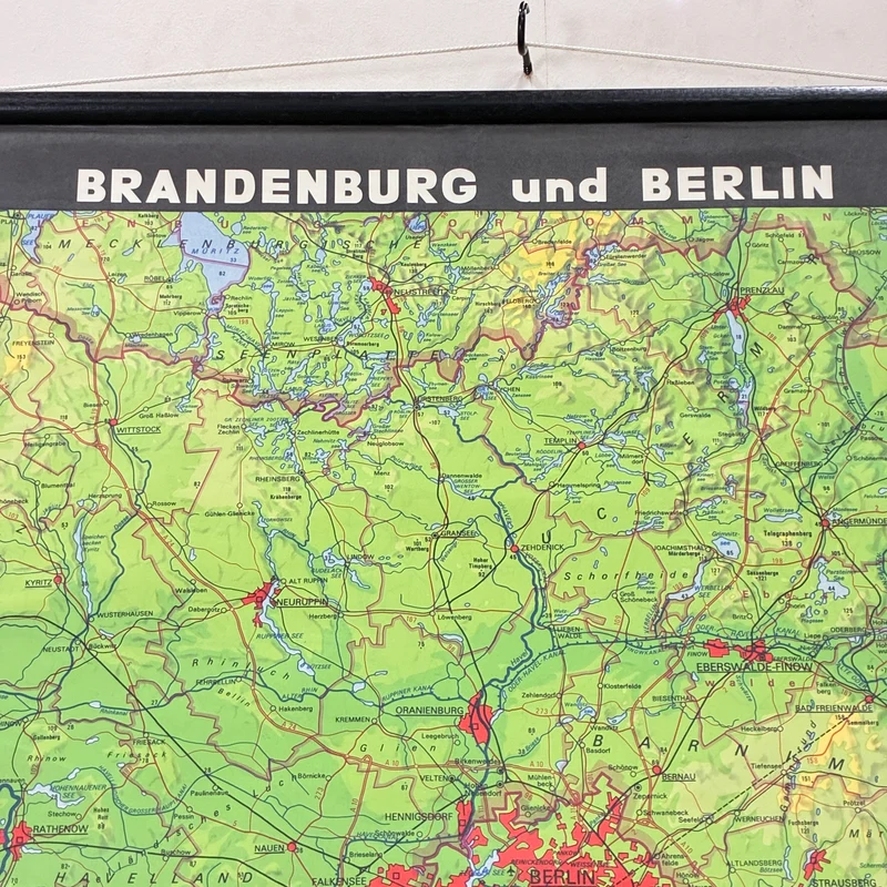 Vintage Schulkarte – Brandenburg und Berlin – Haack Gotha Geografie Lehrtafel Rollbild Gebraucht