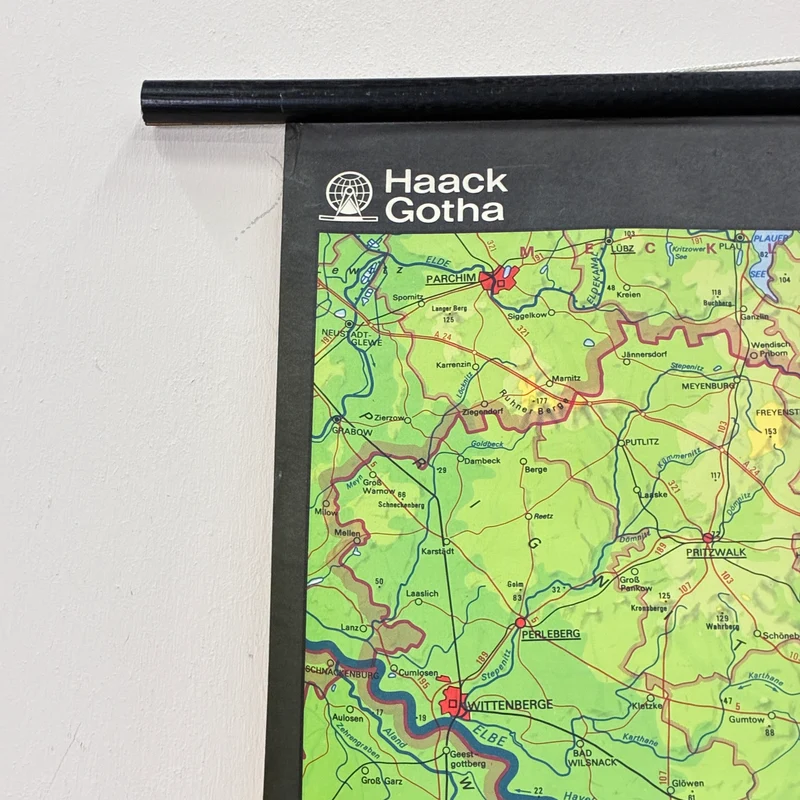 Vintage Schulkarte – Brandenburg und Berlin – Haack Gotha Geografie Lehrtafel Rollbild Gebraucht