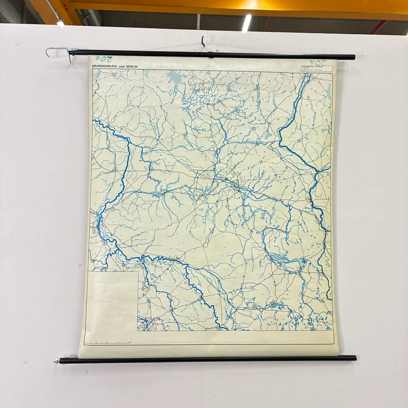 Vintage Schulkarte – Brandenburg und Berlin – Haack Gotha Geografie Lehrtafel Rollbild Gebraucht